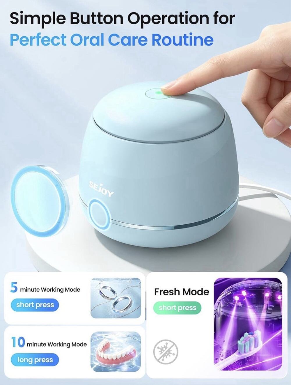 SEJOY One Cleaning Pod Ultrasonic Cleaner 200ml Portable Basket - NIB